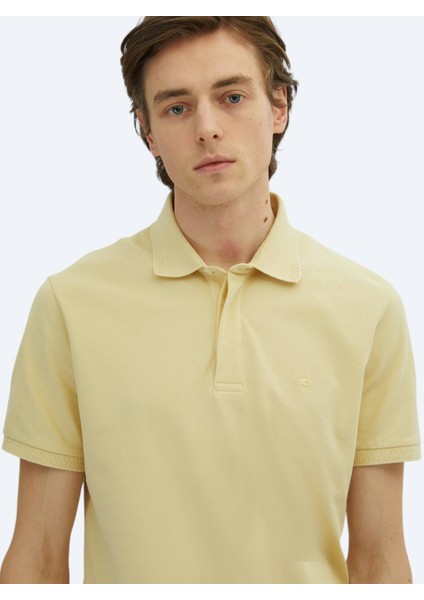 Sarı Düz Polo Yaka %100 Pamuk T-Shirt