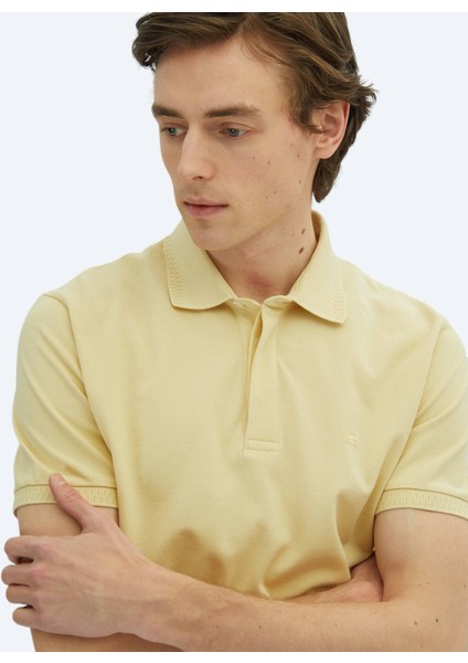 Sarı Düz Polo Yaka %100 Pamuk T-Shirt