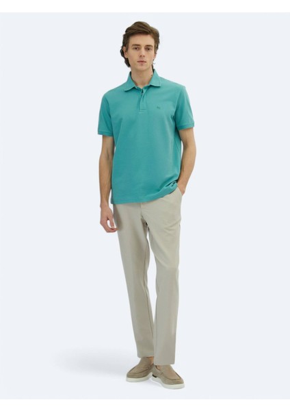 Nil Yeşili Düz Polo Yaka %100 Pamuk T-Shirt modelleri