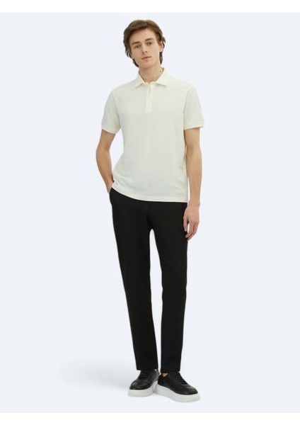 Kırık Beyaz Düz Polo Yaka %100 Pamuk T-Shirt modelleri