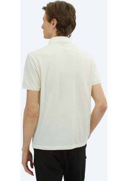 Kırık Beyaz Düz Polo Yaka %100 Pamuk T-Shirt