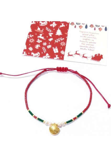 Pirinç Metal Istiridye Miyuki Inci ve Miyuki Boncuklu Yılbaşı Bileklik