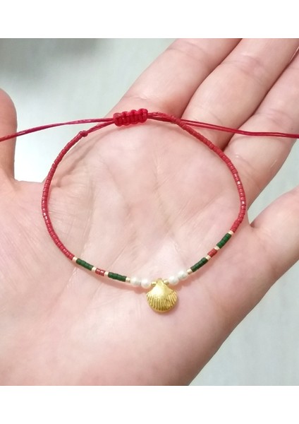 Pirinç Metal Istiridye Miyuki Inci ve Miyuki Boncuklu Yılbaşı Bileklik modelleri