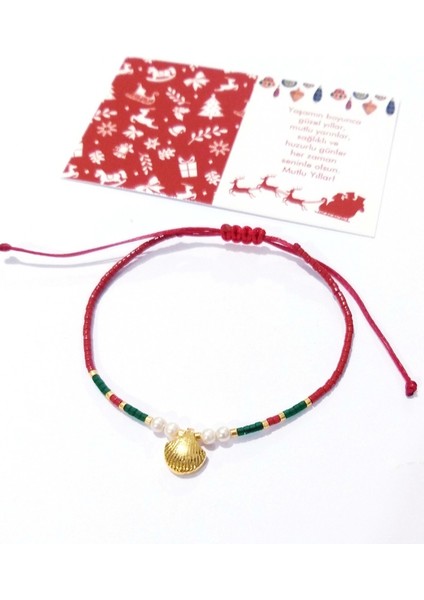 Pirinç Metal Istiridye Miyuki Inci ve Miyuki Boncuklu Yılbaşı Bileklik