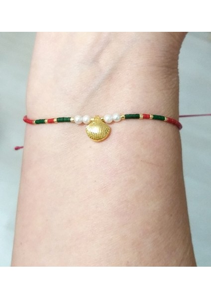 Pirinç Metal Istiridye Miyuki Inci ve Miyuki Boncuklu Yılbaşı Bileklik