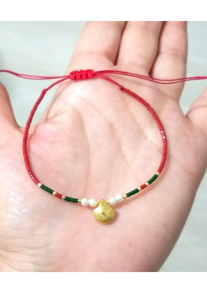 Pirinç Metal Istiridye Miyuki Inci ve Miyuki Boncuklu Yılbaşı Bileklik