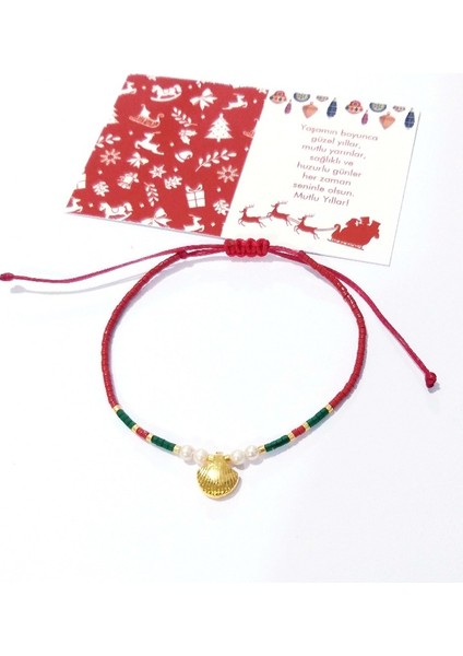 Pirinç Metal Istiridye Miyuki Inci ve Miyuki Boncuklu Yılbaşı Bileklik