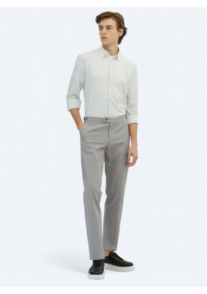 Gri Dokuma Fitted Fit Smart Casual Pamuk Karışımlı Pantolon