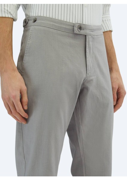 Gri Dokuma Fitted Fit Smart Casual Pamuk Karışımlı Pantolon