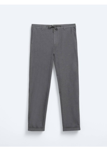 Koyu Gri Düz Dokuma Jogging Fit Casual Pamuk Karışımlı Pantolon