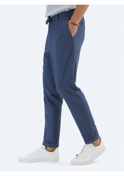 Lacivert Düz Dokuma Jogging Fit Casual Pamuk Karışımlı Pantolon