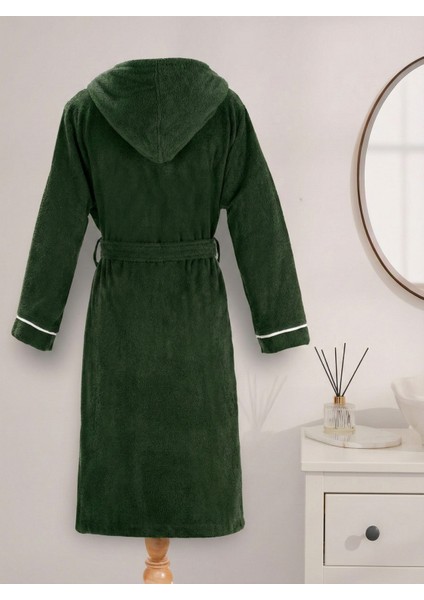 Unisex Koyu Yeşil %100 Pamuk Bornoz Yüksek Kalite | Kapüşonlu-Biyeli-Cepli-Yeşil fiyatları