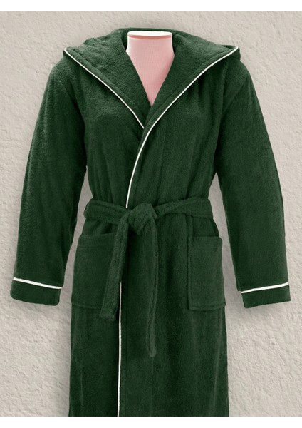 Unisex Koyu Yeşil %100 Pamuk Bornoz Yüksek Kalite | Kapüşonlu-Biyeli-Cepli-Yeşil modelleri
