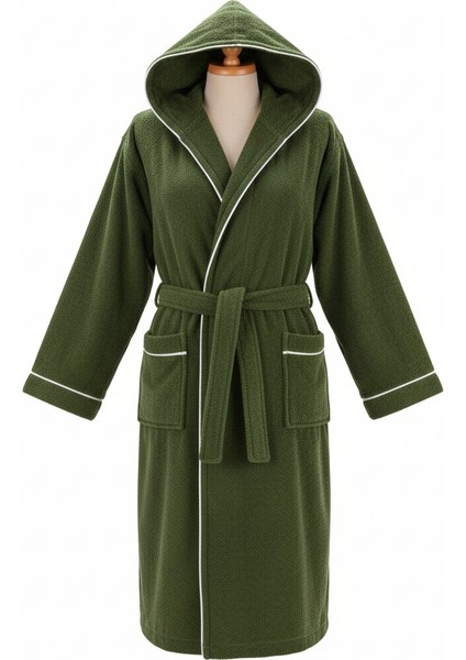 Unisex Koyu Yeşil %100 Pamuk Bornoz Yüksek Kalite | Kapüşonlu-Biyeli-Cepli-Yeşil fırsatları