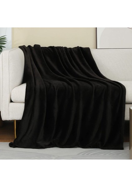 Kalın Siyah Polar Battaniye Tv Battaniyesi