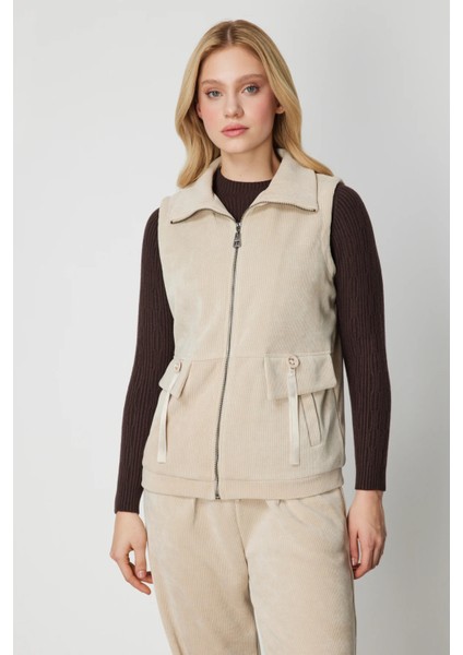 Dik Yaka Fermuarlı Yelek 66920-26K