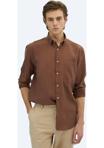 Kahverengi Düz Oversize Fit Dokuma Casual Gömlek fiyatları