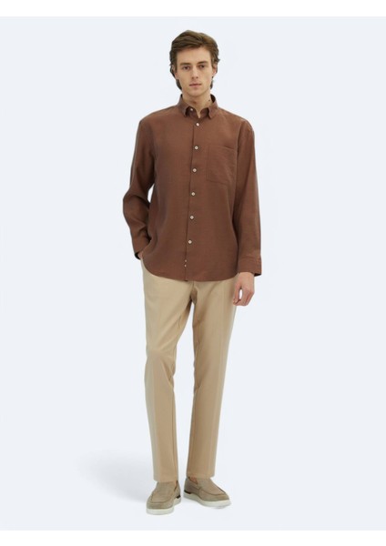 Kahverengi Düz Oversize Fit Dokuma Casual Gömlek modelleri