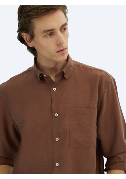 Kahverengi Düz Oversize Fit Dokuma Casual Gömlek fırsatları