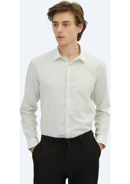 Haki Çizgili Regular Fit Dokuma Casual %100 Pamuk Gömlek fiyatları