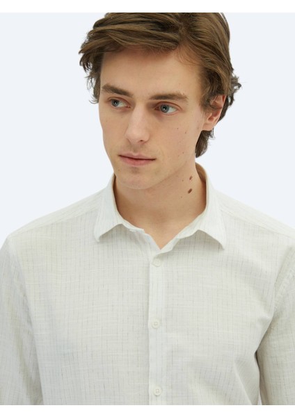 Haki Çizgili Regular Fit Dokuma Casual %100 Pamuk Gömlek fırsatları