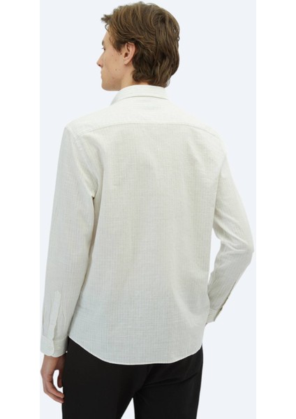 Haki Çizgili Regular Fit Dokuma Casual %100 Pamuk Gömlek indirimleri
