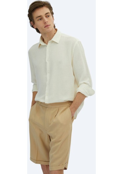 Beyaz Düz Oversize Fit Dokuma Casual Pamuk Karışımlı Gömlek