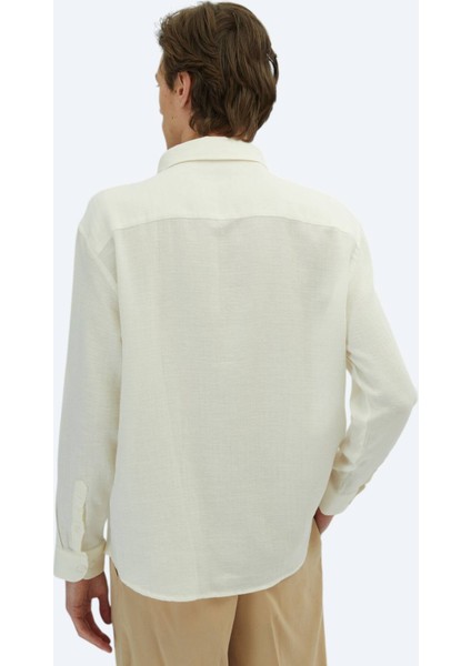 Beyaz Düz Oversize Fit Dokuma Casual Pamuk Karışımlı Gömlek