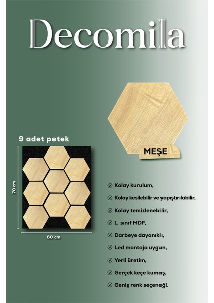 Mdf Ahşap Akustik Duvar ve Tavan Paneli Petek 60X67 cm - Meşe indirimleri