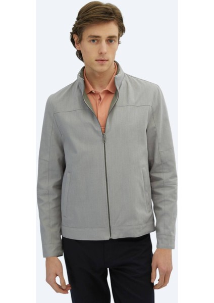 Gri Regular Fit Gizli Kapüşon Casual Dokuma Çift Taraflı Mont