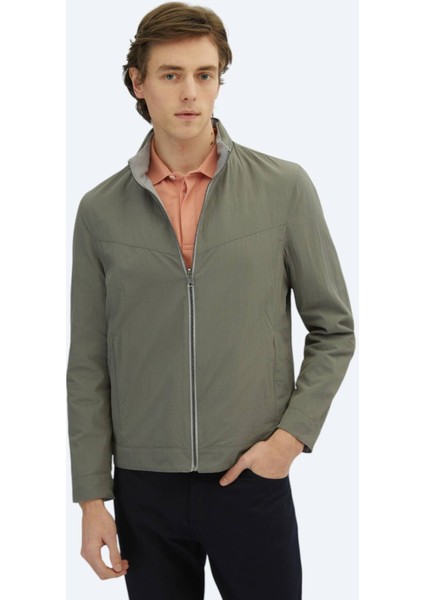 Gri Regular Fit Gizli Kapüşon Casual Dokuma Çift Taraflı Mont