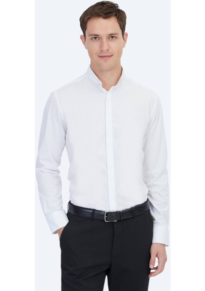 Beyaz Regular Fit Dokuma Klasik %100 Pamuk Gömlek indirimleri