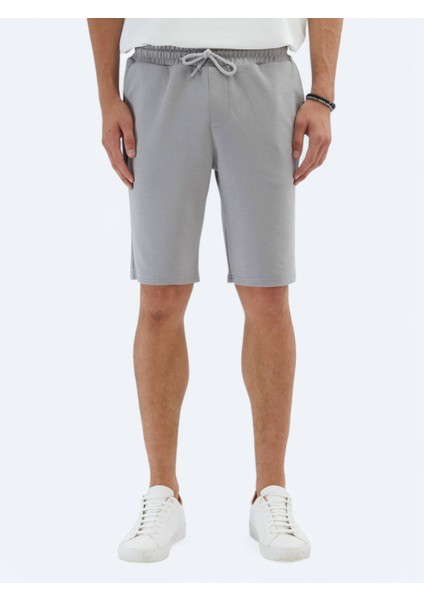 Gri Düz Örme Jogging Fit Spor Bermuda