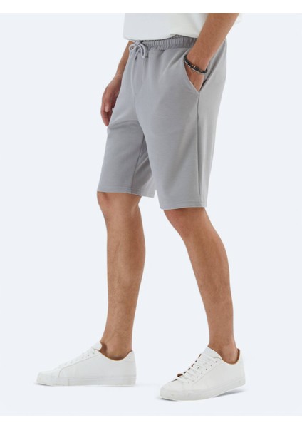 Gri Düz Örme Jogging Fit Spor Bermuda