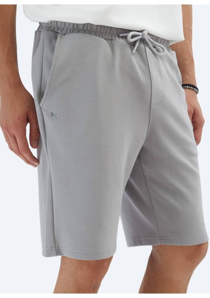 Gri Düz Örme Jogging Fit Spor Bermuda