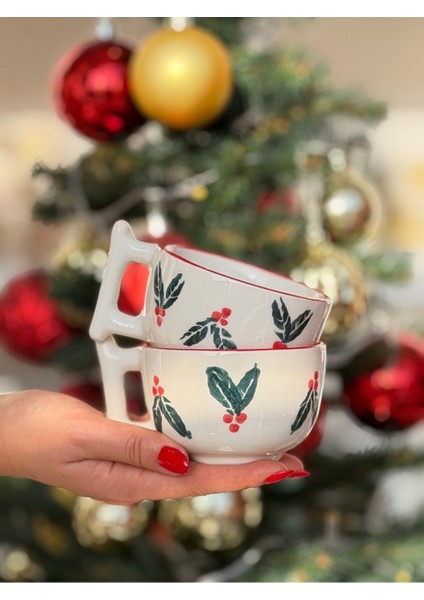 200ML Noel Yapraklı Seramik Kupa