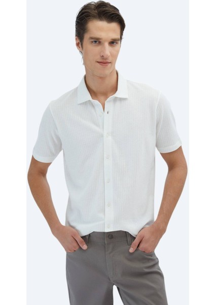 Beyaz Desenli Regular Fit Casual %100 Pamuk Gömlek
