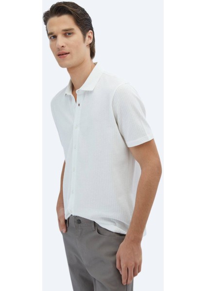 Beyaz Desenli Regular Fit Casual %100 Pamuk Gömlek