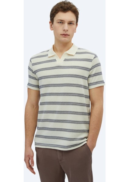 Lacivert Çizgili Polo Yaka Pamuk Karışımlı T-Shirt