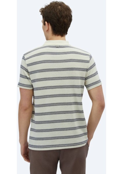 Lacivert Çizgili Polo Yaka Pamuk Karışımlı T-Shirt