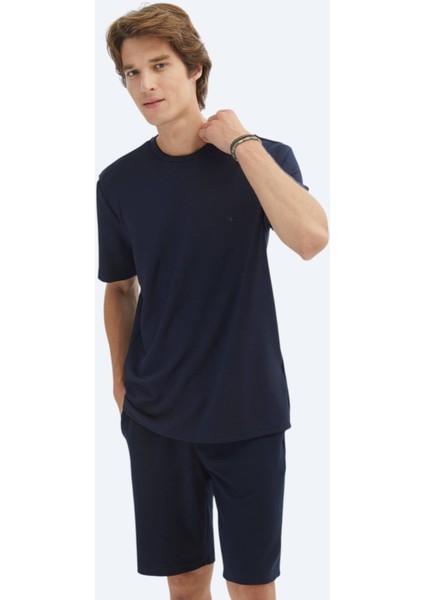 Lacivert Düz Bisiklet Yaka T-Shirt