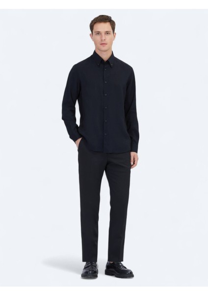 Siyah Regular Fit Dokuma Casual Gömlek