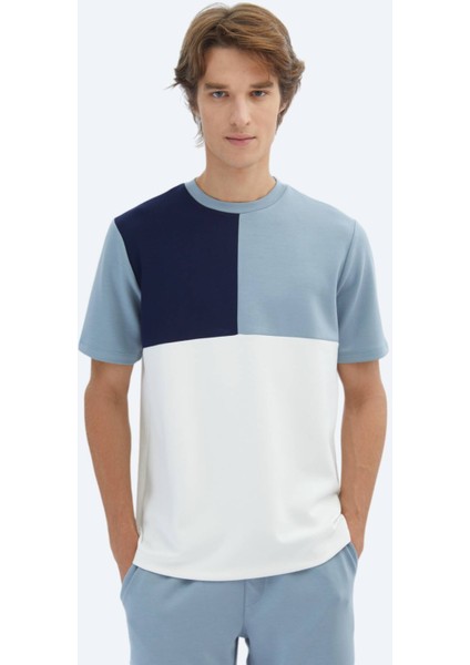 Mavi Düz Bisiklet Yaka T-Shirt