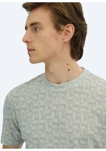 Açık Haki Baskılı Bisiklet Yaka Pamuk Karışımlı T-Shirt fırsatları