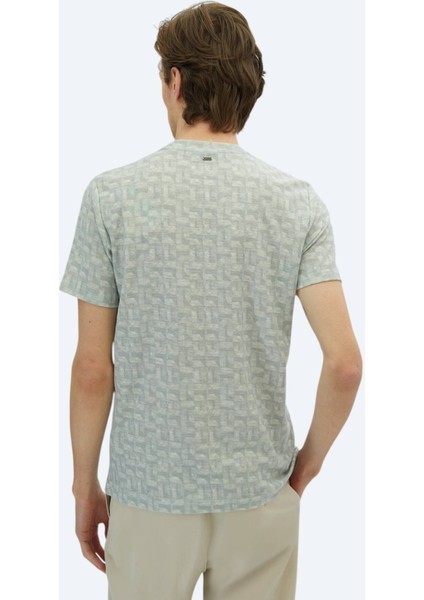 Açık Haki Baskılı Bisiklet Yaka Pamuk Karışımlı T-Shirt indirimleri