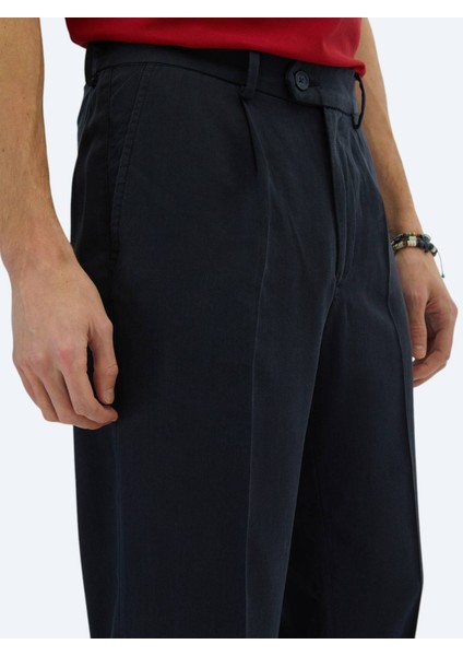 Lacivert Dokuma Loose Fit Casual Pantolon indirimleri