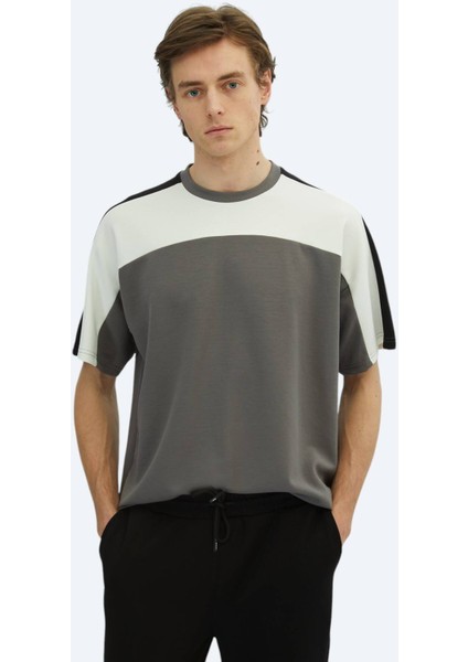 Antrasit Düz Bisiklet Yaka T-Shirt