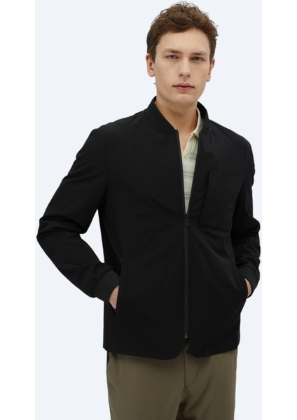 Siyah Regular Fit Micro Jel Elyaflı Spor Ceket