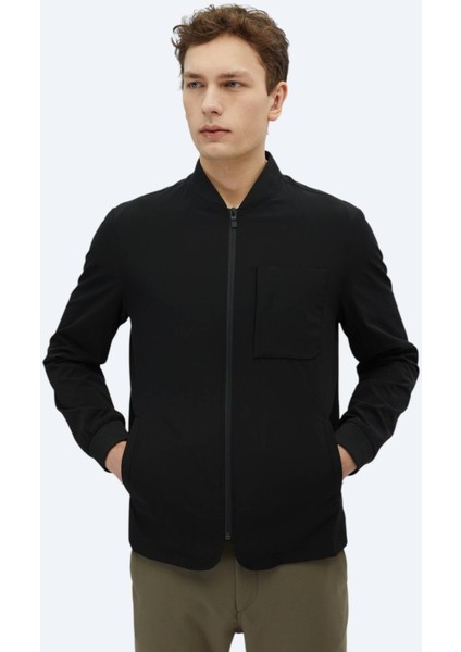 Siyah Regular Fit Micro Jel Elyaflı Spor Ceket