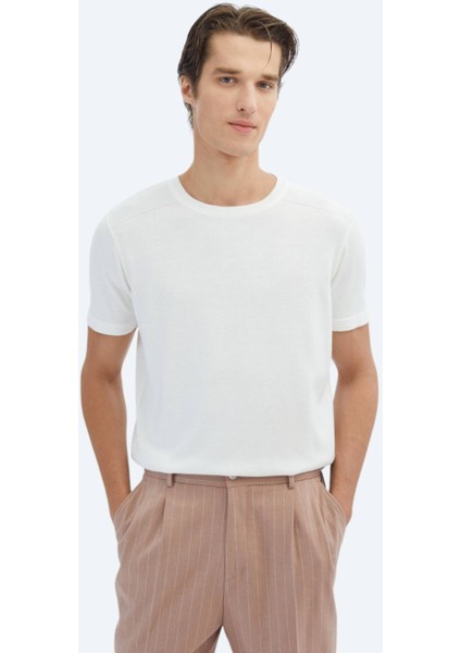 Ekru Bisiklet Yaka Desenli Triko